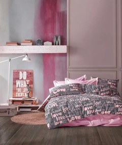 Σετ Σεντόνια Polycotton Υπέρδιπλα 220x240εκ. Αγαπη 299 Grey-Lila Dimcol