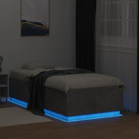 vidaXL Πλαίσιο Κρεβατιού με LED Γκρι Σκυρ. 90 x 190 εκ. Επεξεργ. Ξύλο