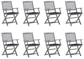 3078277 vidaXL Καρέκλες Εξ. Χώρου Πτυσσόμενες 8 τεμ. Ξύλο Ακακίας &amp; Μαξιλάρια Γκρι, 1 Τεμάχιο