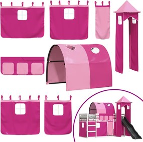 vidaXL Κουκέτα με Τσουλήθρα και Κουρτίνες Ροζ 80x200 εκ.