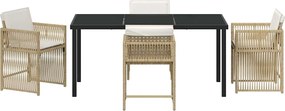 vidaXL Σέτ φαγητού για κήπο 5 pcs Μπεζ συνθετικό ρατάν