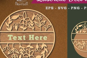 Σετ των 2 Intra απο ξύλο plywood Χρώμα wenge 3mm-4mm πάχος - Σήμα κοπής με λέιζερ λουλουδιών μονόγραμμα 4 Δίασταση 20x20 cm INTRAFABR-22466925