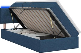 vidaXL LED Κρεβάτι αποθήκευσης με στρώμα Μπλε 90 x 200 cm Ύφασμα