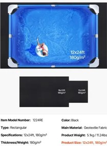 VEVOR 12x24ft Rectangle Pool Liner Pad Heavy Duty Pool Mat Prevent Punctures