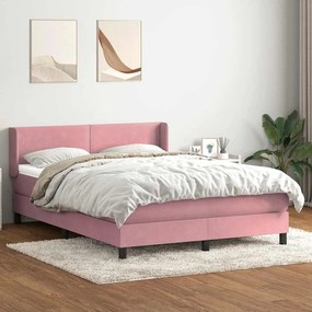 Κρεβάτι Boxspring με Στρώμα Ροζ 160x210 εκ. Βελούδινο - Ροζ