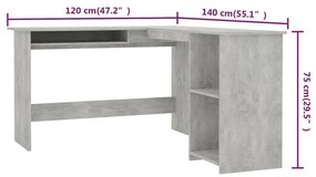 Γραφείο Γωνιακό Γκρι Σκυροδέματος 120x140x75 εκ. Επεξ. Ξύλο - Γκρι