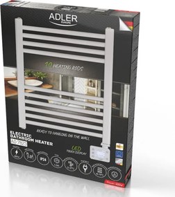 Λίρα για μπάνιο Adler AD 7823, 400W, 10 θερμαντικές ταινίες, πίνακας ελέγχου LED, λειτουργία εξοικονόμησης ενέργειας, IP24, Λευκό