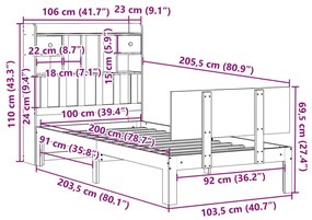 Κρεβάτι Βιβλιοθήκη Χωρίς Στρώμα 100x200 εκ. Μασίφ Ξύλο Πεύκο - Λευκό