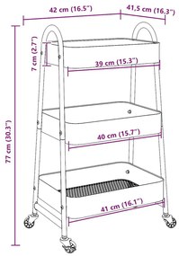 Τρόλεϊ αποθήκευσης 3 επιπέδων Λευκό 42x41,5x77 cm Χάλυβας