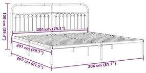 Πλαίσιο Κρεβατιού με Κεφαλάρι Μαύρο 200 x 200 εκ. Μεταλλικό - Μαύρο