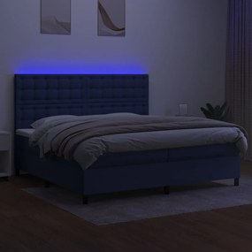 vidaXL Κρεβάτι Boxspring με Στρώμα &amp; LED Μπλε 200x200 εκ. Υφασμάτινο