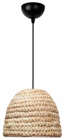 GloboStar® MEKA 204-0163 Boho Κρεμαστό Φωτιστικό Καμπάνα Μονόφωτο 1 x E27 IP20 Μπεζ Rattan - Μ30 x Π30 x Υ25cm