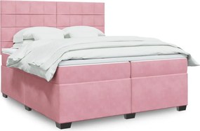 vidaXL Κρεβάτι Boxspring με Στρώμα Ροζ 200x200 εκ. Βελούδινο
