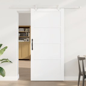 vidaXL Συρόμενη Πόρτα  με Σετ Χάλυβα Λευκή 93x202 εκ Συμπαγές Ξύλο Πεύκου