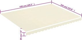 vidaXL Ανταλλακτικό Ύφασμα Τέντας Κρεμ 430x345 εκ. Πολυεστέρας