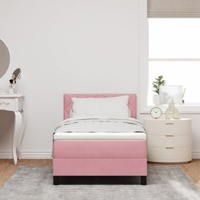 vidaXL κρεβάτι Box Spring με στρώμα  Ροζ Μονό Βελούδινο