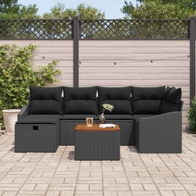 vidaXL Σετ Καναπέ Κήπου με μαξιλάρι 7 pcs Μαύρο Πολυ ράταν