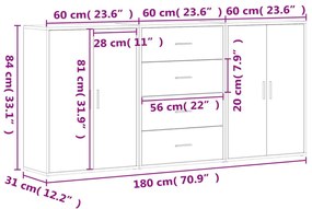 Βοηθητικά Ντουλάπια 3 τεμ. Μαύρη 60 x 31 x 84 εκ. Επεξεργ. Ξύλο - Μαύρο