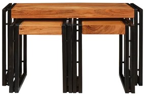 vidaXL Τραπέζια άκρης 3 pcs Καφέ και μαύρο Μασίφ ξύλο ακακίας