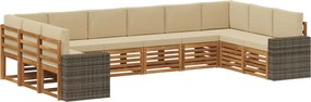vidaXL Σειρά Καναπέ Εξωτερικού 10 pcs Φυσικό και Μπεζ Πολυεστέρας