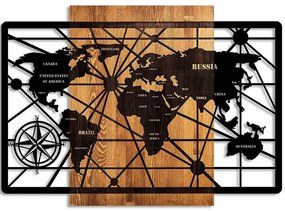 Διακοσμητικό Τοίχου World Map 899SKL2631 96x70cm Walnut-Black Wallity Μέταλλο,Ξύλο