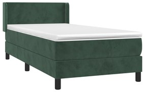 Κρεβάτι Boxspring με Στρώμα Σκούρο Πράσινο 90x190 εκ. Βελούδινο - Πράσινο