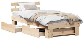 vidaXL Σκελετός Κρεβατιού Καφέ 75 x 190 cm Μασίφ ξύλο πεύκου