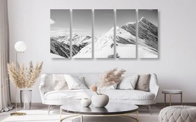 Εικόνα 5 τμημάτων χιονισμένα βουνά σε μαύρο & άσπρο
