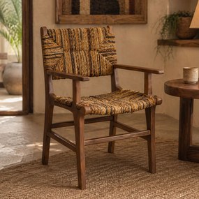 Πολυθρόνα Refane pakoworld φυσικό teak ξύλο-ψάθα 55x60x85εκ