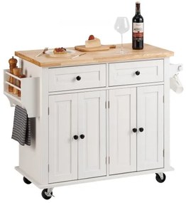 VEVOR Kitchen Island Cart with Solid Wood Top, 35.4&quot; Width Mobile Carts with Storage Cabinet, Rolling Kitchen Table with Spice Rack, Towel Rack, and Drawer, Portable Islands on Wheels, White