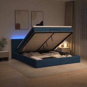 vidaXL Κρεβάτι Ottoman με Στρώμα και LED Μπλε 180 x 200 cm Ύφασμα