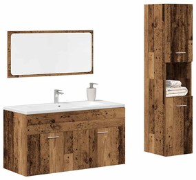 Σετ Επίπλων Μπάνιου 3Τεμαχίων Παλιό Ξύλο από Επεξεργασμένο Ξύλο