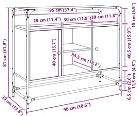 Βοηθητικό Έπιπλο Γυάλ Επιφάνεια Γκρι Sonoma 98x35x81 εκ Επ Ξύλο - Γκρι