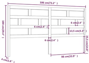 vidaXL Κεφαλάρι κρεβατιού Λευκό 186x4x100 εκ. από Μασίφ Ξύλο Πεύκου