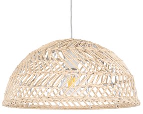 01727 GloboStar®  COMORES 01727 Boho Κρεμαστό Φωτιστικό Καμπάνα Μονόφωτο 1 x E27 IP20 Μπεζ Ρατάν - Μ40 x Π40 x Y20cm