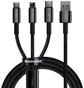 BASEUS Cable 3 in 1, USB-A to Lightning + USB-C + Micro USB, 1.5 m, 3.5A, Tungsten Gold, CAMLTWJ-01 black