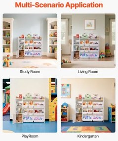 VEVOR 4-Tier Kids Toy Storage and Bookshelf with 8 Flexible Plastic Bins White