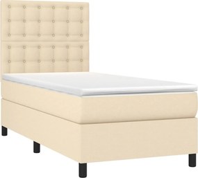 vidaXL Κρεβάτι Boxspring με Στρώμα Κρεμ 100 x 200 εκ. Υφασμάτινο