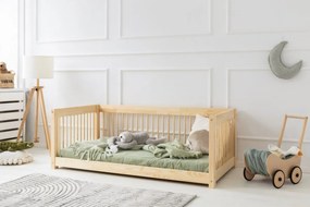 Kρεβάτι Παιδικό Montessori  Mila CWW  με κάγκελα  σε Φυσικό  Ξύλο  100×200cm  Adeko