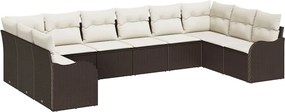 vidaXL Σετ Καναπέ Κήπου 10 pcs Καφέ και λευκό συνθετικό ρατάν