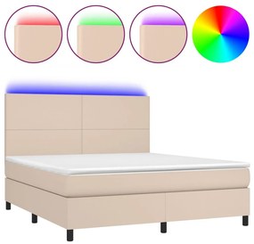 Κρεβάτι Boxspring Στρώμα&amp;LED Καπουτσίνο 160x200 εκ. Συνθ. Δέρμα - Καφέ