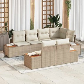 vidaXL Σετ Καναπέ Κήπου με μαξιλάρι 7 pcs Μπεζ και Κρέμα Πολυρατάν