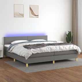 vidaXL Κρεβάτι Boxspring με Στρώμα &amp; LED Σκ.Γκρι 200x200εκ. Υφασμάτινο