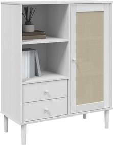vidaXL Ντουλάπι Ψηλό SENJA Λευκό/Ρατάν 90x40x112 εκ. Μασίφ Ξύλο Πεύκου