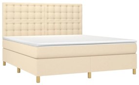 vidaXL Κρεβάτι Boxspring με Στρώμα &amp; LED Κρεμ 160x200 εκ. Υφασμάτινο