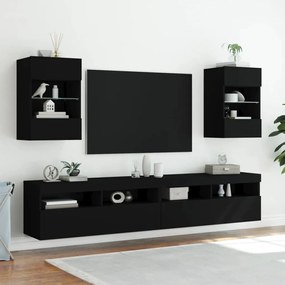 Έπιπλο Τοίχου Τηλεόρασης με LED Μαύρο 40x30x60,5 εκ. - Μαύρο