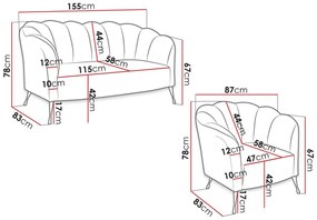 Ταπετσαρισμένο σετ επίπλων Providence 152, 59 kg, Ταπισερί, Πόδια: Μέταλλο | Epipla1.gr