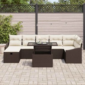 vidaXL Σετ Καναπέ Κήπου Ρυθμιζόμενο ύψος 8 pcs Καφέ συνθετικό ρατάν