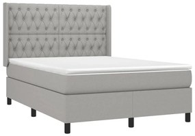 Κρεβάτι Boxspring με Στρώμα Ανοιχτό Γκρι 140x190 εκ. Υφασμάτινο - Γκρι