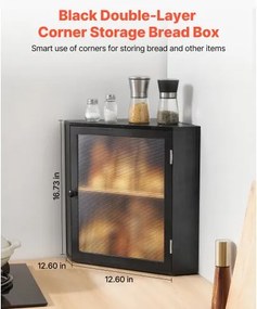 VEVOR Corner Bread Box for Kitchen Counter Double Layer Bamboo Storage Container